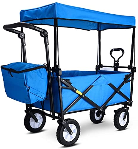 Outdoor Folding Utility Wagon Outdoor Shopping Cart with Romovable Canopy Portable Garden Cart with Storage Basket Foldable Beach Trolley Load-Bearing 80kg / 176lbs (Color : Red) (Blue)