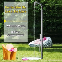 MKLFBY Outdoor Shower Column W/Handheld Shower Head, Temperature & Pressure Adjustment Free-Standing Brushed Stainless Steel 304 Rainfall Garden Shower