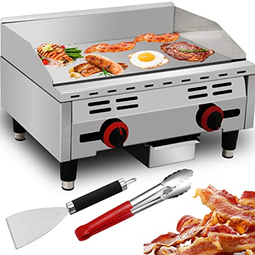 Gas Griddle Flat Top Grill Commercial 23inch Steaks Bacon Burgers Countertop Heavy Duty Flattop Griddles for Restaurant Home Kitchen, LPG Gas, with Shovel, Clip