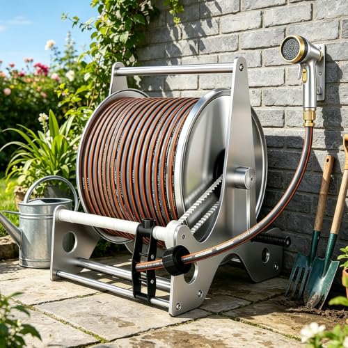 Azcabjie Portable Stainless Steel Hose Reel Storage Rack B-15mHose