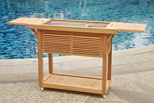 Grade A Teak Wood Outdoor Patio Solvang Teak Bar Cart with Extendable Beverage Tub #27SoC