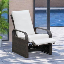 ATR ART TO REAL Outdoor Wicker Recliner Chair with 5.5'' Cushions, Automatic Adjustable Patio Lounge Chairs, Aluminum Frame Reclining Chair for Lawn Backyard Porch Poolside Deck (White)