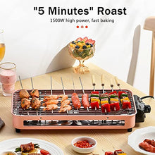 Smokeless Table Grill, Electric BBQ Grill 1500 W for Indoor Outdoor Use, Electric Table Top Griddle, Non-Stick Coating Grill Surface 42.5x20.5 cm, Removable Grease Tray, for Festival Party,Pink