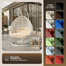 LeisureMod 2 Person Wicker Egg Chair, Cream
