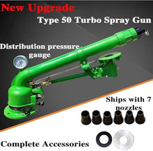 2" Farm Irrigation Spray Gun, Farm Irrigation Sprinkler, with Pressure Gauge and Replacement Nozzle Set, 360° Large-Area Watering Spray, Spraying Radius 29-57m, for Farmland Garden, Dust Removal