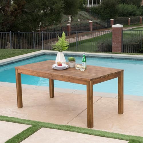 Hassyee Rustic Style Expandable Acacia Wood Dining Table with Slat Paneling Tabletop, Patio Wooden Rectangular Coffee Table for Outdoor Indoor