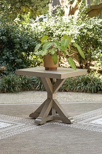 Signature Design by Ashley Carmel Bay Outdoor Square End Table, Beige, Patio Accent Table with Porcelain Top