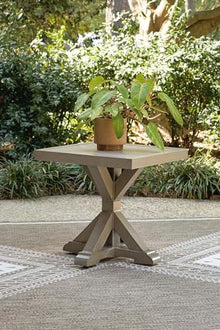 Signature Design by Ashley Carmel Bay Outdoor Square End Table, Beige, Patio Accent Table with Porcelain Top