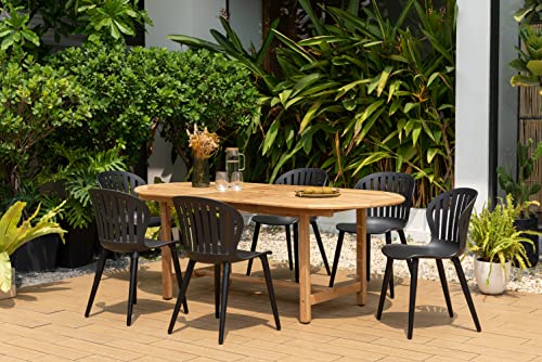 Amazonia Certified Teak 7-Piece Oval Extendable Dining Set with Black Aluminum Chairs Brown