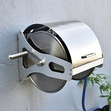 VIXARKO Garden Hose Holder Stainless Steel Garden Hose Reel Heavy Duty Hose Holder, Wall/Floor Mounted Metal Water Hose Reel with Crank Handle and Dust-Proof Lid Garden Hose Reel