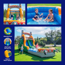 HeroKiddo 13ft T-Rex Dinosaur Commercial Inflatable Dual Lane Water Slide