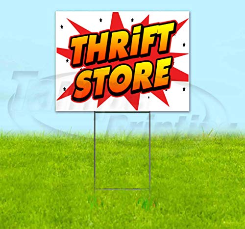 TampaPrinting Thrift Store Yard Sign 18" x 24" with Metal Step Stake