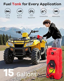 15-Gallon Portable Gas Can on Wheels, Manual Siphon Transfer Pump