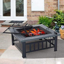 KOMFGT Fire Pits Outdoor Wood Burning Propane Fire Pit, Outdoor Metal Brazier Square Table Multi-Purpose Square Fireplace