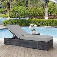 Pemberly Row Patio Chaise Lounge, Canvas Gray and Chocolate Finish, Synthetic Weave with Sunbrella® Cushions, Powder-Coated Aluminum Frame, Water and UV-Resistant, Modern Outdoor Seating for Backyard
