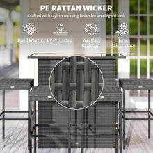 Outsunny 5 Piece Wicker Outdoor Bar Set with Glass Table Top Dark Gray
