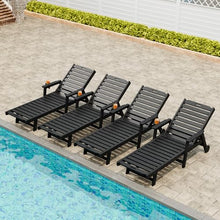 Garvee Lounge Chair Outdoor Set of 4 with Wheels & 5-Position Adjustable Backrest, Oversized Chaise Lounge with 2 Move Handle, HDPE Lounge Chair w/Detachable Cup Holder, for Patio, Pool,Black