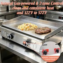 Banfluxion Natural Gas Grill Griddle 28.94"x16.14", Stainless Steel Countertop Flat Top with 2000Pa Low-Pressure Valve, 2-Zone Temperature Control 122-572°F for Home Camping Restaurant BBQ Teppanyaki