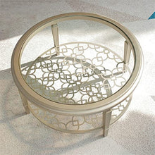 living room table 2-Tier Round Coffee Table, 80/90/100cm Tempered Glass Coffee Table with Metal Carving, Modern Luxury Round Coffee Table for Home Living Room outdoor side table ( Color : 100*100*46cm