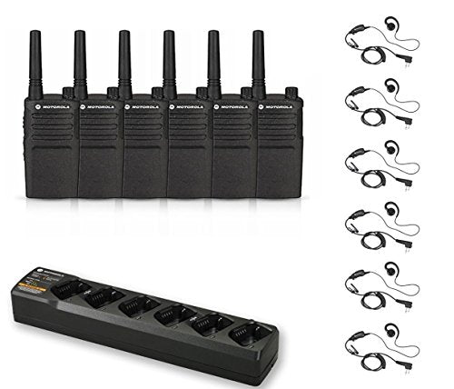 Motorola RMU2040 Radio 6 Pack with PTT Earpieces and Charger Black