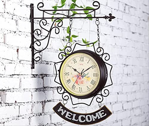 saditesdk Wall Clock, Outdoor Clock Garden Clocks, Double Sided Outdoor Wall Clock Retro Outdoor Clocks Battery Operated Silent，