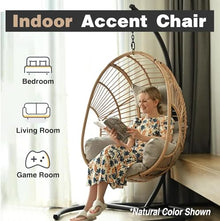 42” Extra Oversized Hanging Egg Chair with Stand, Weatherproof PE Rattan Wicker Swing Hammock Chair, Cushion & Waterproof Cover, 400lbs Capacity for Indoor Outdoor Patio, Garden Balcony & Bedroom