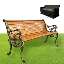 XYYZZZ Outdoor Garden Bench, 59in Weatherproof Patio Bench with Cast Iron Backrest, Solid Wood Seat & Protective Cover, 570 LBS Capacity, Easy Assembly Park Bench for Yard/Deck/Porch(Bronze)