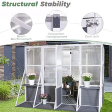 CIATRE Wooden Lean-To Greenhouse, Heavy Duty Outdoor Walk-In Garden Shed, White+Gray