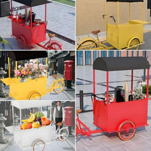 Large Food Bike Cart with Reverse-Facing Seats,Trailer Food Vending Carts with Vending Tricycle, Food Drinks Display Bicycle Cart for Patio Garden, Weddings Party,Yellow