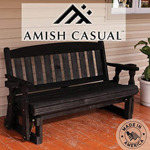 Amish Heavy Duty 800 Lb Mission Pressure Treated Porch Glider with Cupholders (4 Foot, Semi-Solid Black Stain)