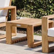 TITAN GREAT OUTDOORS Ash & Ember Sierra Grade A Teak Side Table, 16" Tall Outdoor Hand-Sanded Accent Table, 24"x24" Slated Tabletop, Reinforced with Finger Joints & Solid Brass Hardware
