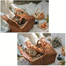 ZYBB Picnic Basket Wicker with Cutlery Wine Glass Picnic Basket for 4 People with Lid and Handle 40X30x36cm