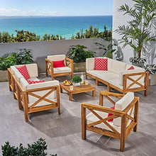 Great Deal Furniture Outdoor 8 Seater Acacia Wood Sofa and Club Chair Set, Teak Finish and Beige