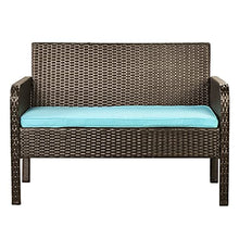 DUYHBAWRS 4 Pcs Patio Furniture Set Outdoor Rattan Sofa Seating Group Include 1 2 Chair Coffee Table Beige/Blue Cushions(D)