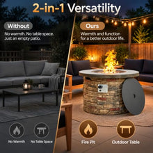 36" Propane Gas Fire Pit Table, 50,000 BTU Round Outdoor Concrete Fire Pit with Pulse Ignition for Patio, Deck, Garden & Backyard – Sandstone