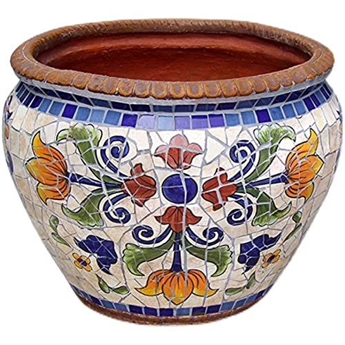 YOtat Outdoor/Indoor Colored Ceramic Plant Pot Glazed Large Flower Pot with Saucer Round Terracotta Flower Pot Hand-Painted Bonsai Planter Outdoor Courtyard Plant Pot Ceramic Flower, 51*39CM, Green