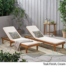 Christopher Knight Home Madge Outdoor Chaise Lounge with Cushion Set of 2 Teak Finish Cream