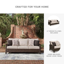 Signature Design by Ashley Drakes Beach 3-Seat Outdoor Sofa, Brown Wicker