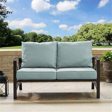 Afuera Living Metal/Fabric Patio Loveseat, Mist Green Cushions and Black Finish, 54" W x 30.5" D x 32" H, Weatherproof Steel Frame, UV/Fade-Proof Cushions, Outdoor Balcony or Porch Seating, Seats 2