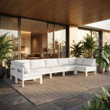 Outdoor Escape White Fabric Patio Modular Sectional, Contemporary Design, Weather-Resistant Upholstery, Spacious Seating for Outdoor Living