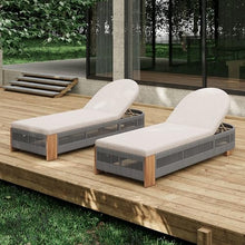 Christopher Knight Home Daskz Patio Chaise Lounge Chair Set of 2, Patio Outdoor Acacia Wood Chaise Lounge with Cushions, Adjustable Backrest Poolside Beach Yard Seating, Rope Design, 79.5'',Teak+Gray