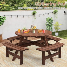 Zevemomo 8 Person Wood Picnic Table, Round Tabletop with Umbrella Hole