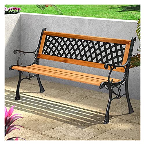 Rsmmpqa Park Garden Benches Outdoor Bench, Cast Iron e and Anticorrosive Solid Wood Weatherproof Terrace Benches, 2-3 Seats Bench