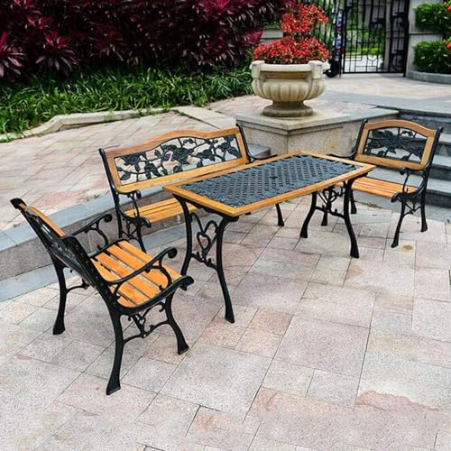 ERoomQ Outdoor GThe Bench,Outdoor GThe Terrace Bench, Cast Iron Anticorrosive Solid Wood Seat Leisure Table and Chair Combination (4piece Set)