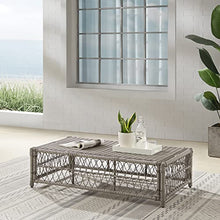 Crosley Furniture Thatcher Wicker Coffee Table and Ottoman Foot Rest for Porch, Deck, Backyard, Driftwood with Creme Cushions