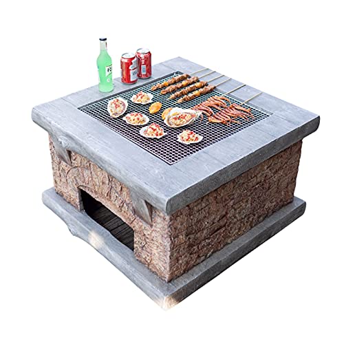 Fire Pits Outdoor Imitation Stone Outdoor Wood Fire Pit, Backyard Patio Garden Fireplace BBQ Grill Square Table, 75cm/29.5" (Kit 1)