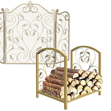 DJVHSRI Firewood Storage Rack Iron Flooring Black Gold Firewood Rack New Home Firewood Storage Shelf,