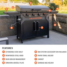 Blackstone 2309 Iron Forged 36” Omnivore Griddle with X-Braced Hood and Enclosed Cabinet, Powder Coated Steel, Black