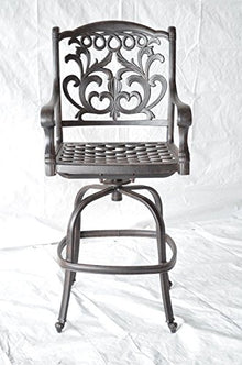Patio Land Mandalay Outdoor Patio 5pc Bar Set 42" Dark Bronze Cast Aluminum with Sunbrella Sesame Cushions