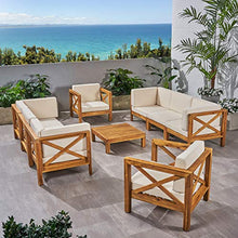 Great Deal Furniture Outdoor 8 Seater Acacia Wood Sofa and Club Chair Set, Teak Finish and Beige